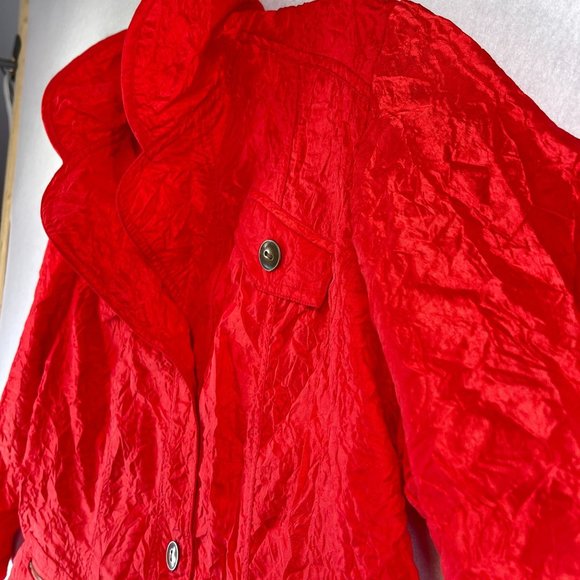 CHICOS Womens L Red Crinkle Jacket Button Up Zip Pockets Lightweight 3/4 Sleeves - Picture 3 of 11